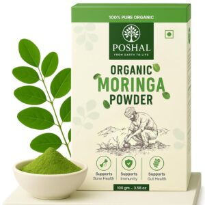 poshal organic moringa powder 100g | usda organic, vegan superfood | pure moringa leaf powder | boosts immunity, energy & gut health | rich in vitamins, minerals & protein
